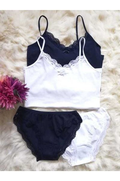 KOTA Women's Navy Blue and White 2 Piece Thread Strap Undershirt Panties Set