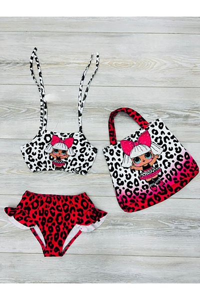 My Kids Wear Girl's Frilled Bikini Set with Gift Bag and Printed Girl's Swimsuit