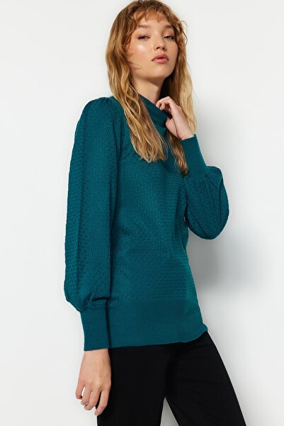 Trendyol Collection Benzínový stojánek s límcem pletený svetr TWOAW21KZ0817