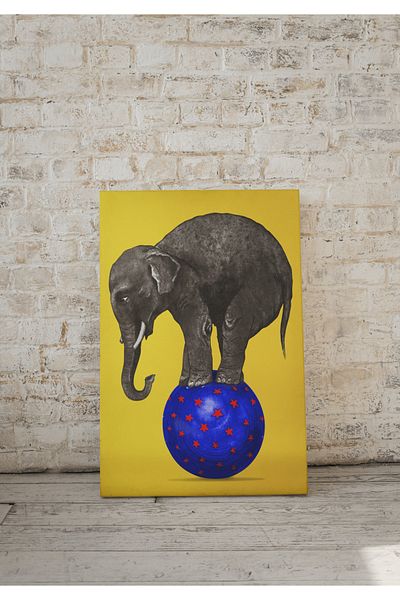Hiruko Tasarım Atölyesi Ζωγραφική Σειρά Ζώων Νο:1 Elephant World Circus Painting White