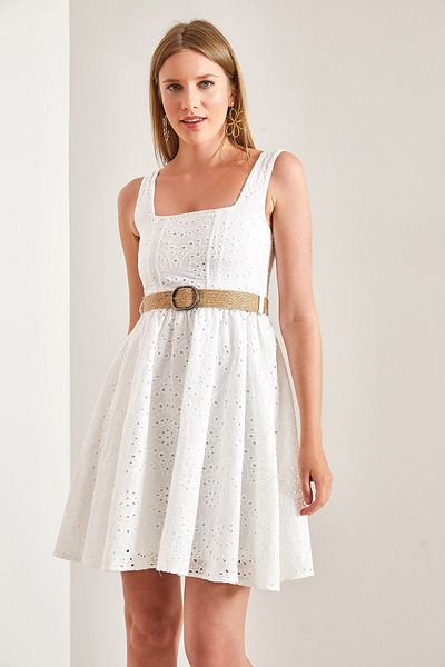 Bianco Lucci Women's Thick Strap Guipure Dress