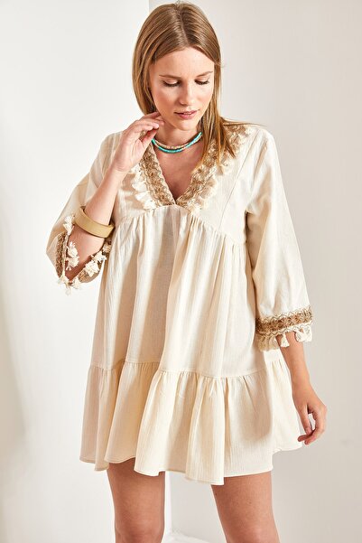 Bianco Lucci Women's Tasseled Linen Dress