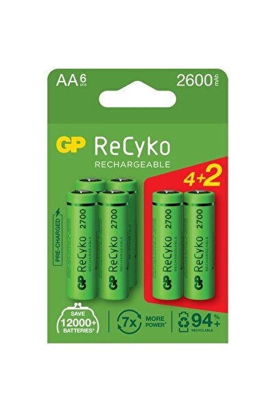 GP REYCKO GP 6'lı (4+2) ReCyko 2700 Serisi Ni-Mh Şarj Edilebilir AA Kalem Pil...