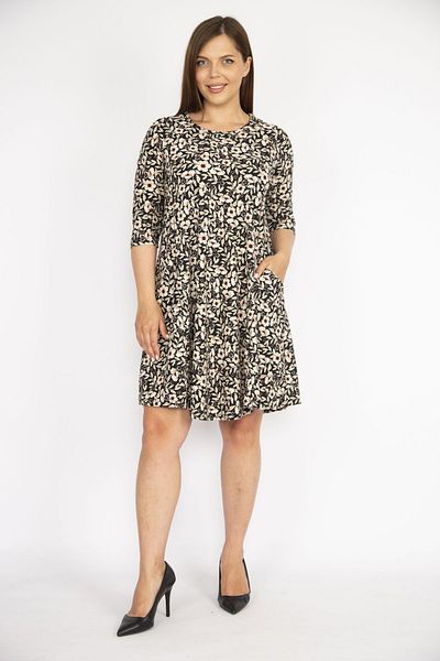 Şans Rochie de damă, colorată, mărime mare, cu model, cu mâneci capri, cu buzunar frontal 65n36472