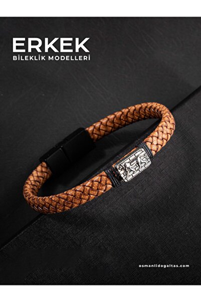 OSMANLI DOĞAL TAŞ HAKİKİ DERİ 925 AYAR GÜMÜŞ ASLAN CESARET SEMBOLLÜ TASARIM E...