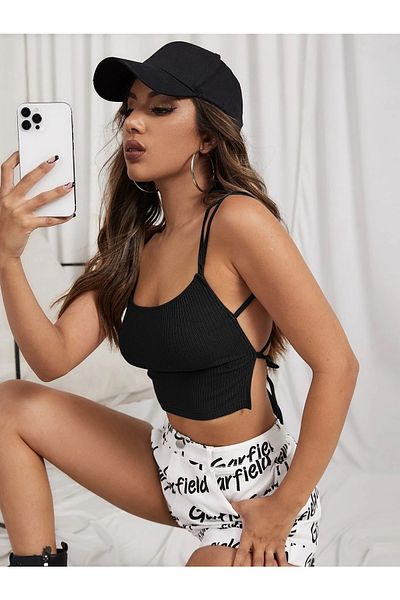 Fancy&Dancy Women's Black Camisole Cross Tied Stylish Bustier