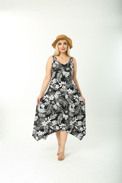 mezura tekstil Summer Strappy Combed Cotton Asymmetrical Cut Plus Size Dress