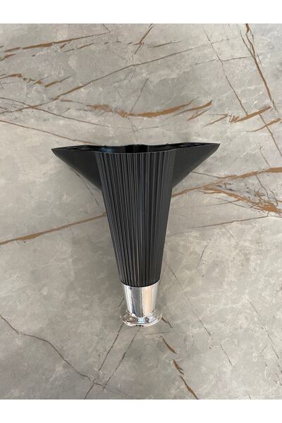 OnurEvimde Çizgili Siyah Krom Plastik Ayak 15 cm Baza Koltuk Sehpa Dolap Ayağ...