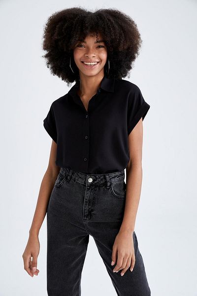 DeFacto Relax Fit Shirt Collar Short Sleeve Shirt