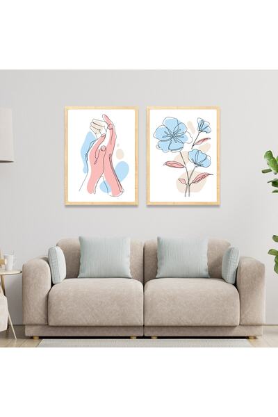 Dekorsiahome 2-dijelni set slika u drvenom okviru, ručno oslikani cvetovi