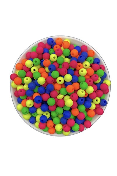 Hedef Bijuteri Neon Boncuk,50gr 8mm Karışık Renkli Mat Neon Fosforlu Boncuk,Takı Çanta Yapım Boncuğu (~210 Adet)