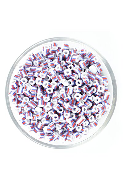 yfhobi 25 Gram- 5 mm MAVİ KIRMIZI BEYAZ ÇİZGİLİ DESEN CAM KUM BONCUK, TAKI YA...