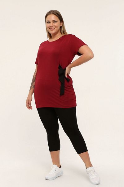 xlargebutik Plus Size Clothing Side Tie Claret Red Blouse