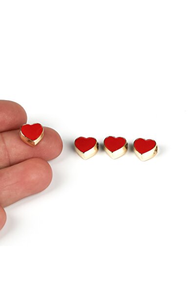 yfhobi 1 ADET - 9 mm ORTADAN DELİK KIRMIZI RENK MİNELİ KALP TAKI APARATI, ALT...