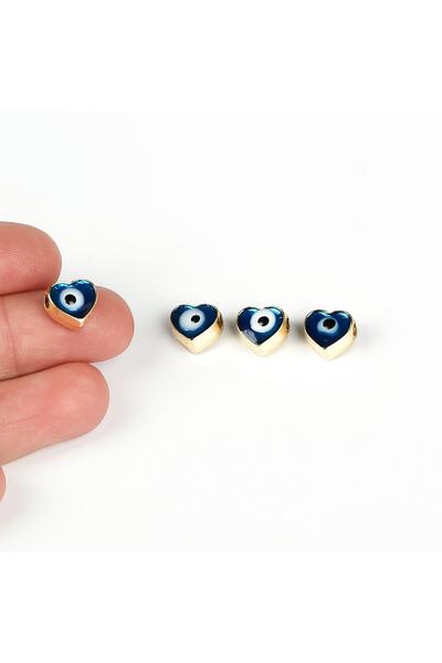 yfhobi 1 ADET - 9 mm ORTADAN DELİK MAVİ NAZAR MİNELİ KALP TAKI APARATI, ALTIN...
