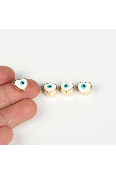 yfhobi 1 ADET - 9 mm ORTADAN DELİK BEYAZ NAZAR MİNELİ KALP TAKI APARATI, ALTI...