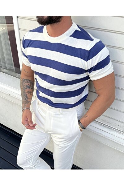 COOL TARZ Чоловіча трикотажна сорочка в смужку WhiteSaxle звичайної форми