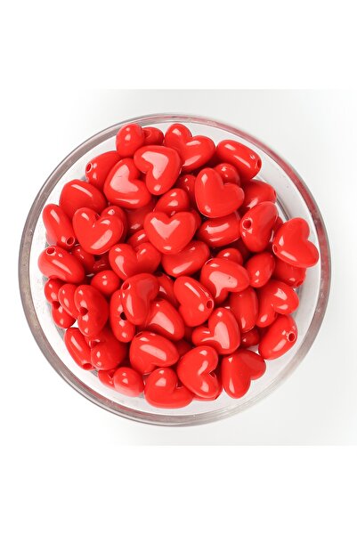 yfhobi 25 gram, 14 mm, KIRMIZI RENK KALP BONCUK, PLASTİK TAKI BONCUĞU, 1.Kalite, (25gr : 40 Adet Civarı)
