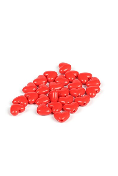 yfhobi 25 gram, 14 mm, KIRMIZI RENK KALP BONCUK, PLASTİK TAKI BONCUĞU, 1.Kalite, (25gr : 40 Adet Civarı)