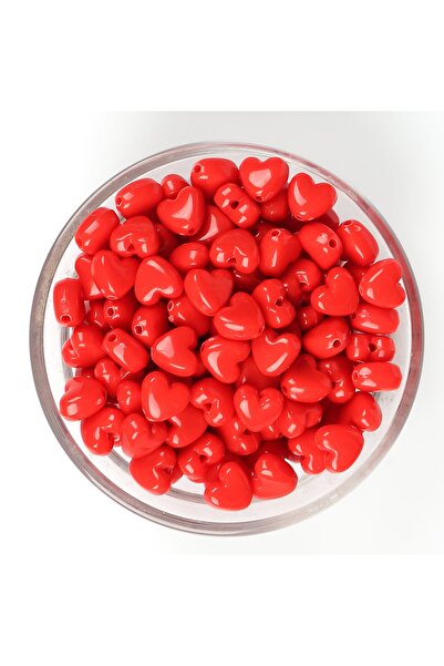 yfhobi 25 Gram, 8 Mm, Kırmızı Renk Kalp Boncuk, Plastik Takı Boncuğu, 1.kalit...