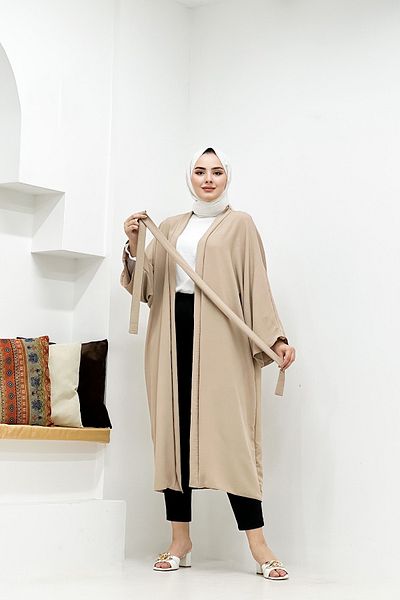 CNG MODA Long Aerbin Belted Large Size Kimono