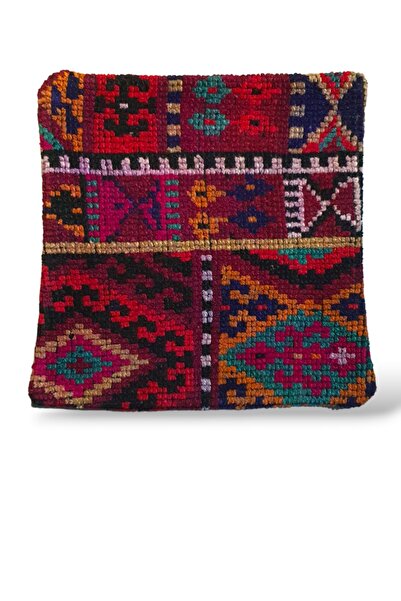 Ottoman Pouffe - Açılış Özel Fiyat Art Deco Bohem Halı El Dokuması Vintage Kırlent Minder 40x40cm 348