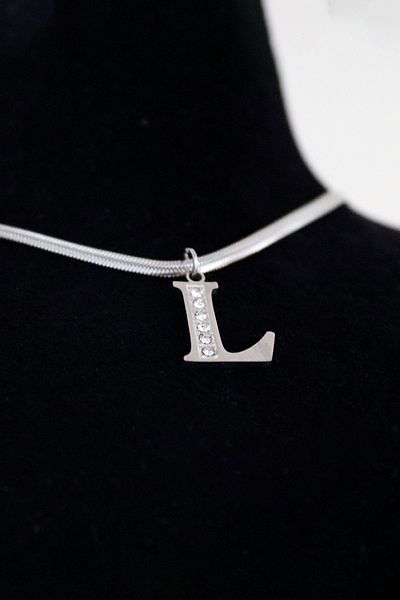 EUROMODA Letter L Designed Italian Chain Zircon Stone Steel Necklace