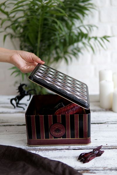 EVLE Er028-9e Circus Black Patterned Square Metal Storage Container 20x20 Cm