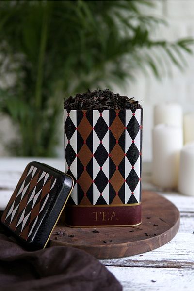 EVLE Er022-v7 Circus Tea Patterned Square Metal Storage Container 11x11 Cm
