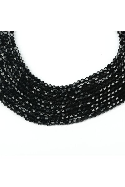 yfhobi 1 DİZİ (40 cm- 90-95 Adet)- 4 mm PİRAMİT KRİSTAL CAM BONCUK, SİYAH RENK BONCUK DİZİSİ
