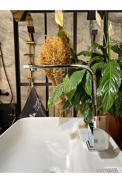 İSAOĞLU YAPI Kitchen Faucet Silver Silver Sink Tap Grape Square Design Kitchen Faucet