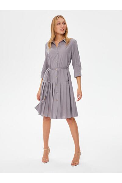 Faik Sönmez Eteği Pilise Detaylı Pamuk Vual Elbise 67216