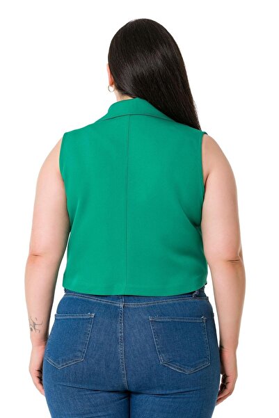 DISENTIS MODEST Plus Size Double Breasted Double Button Green Mini Vest