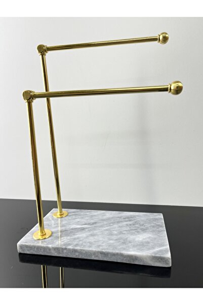 Modestmar Natural Gray Marble Pedestal Bathroom Hand Towel Holder with Gold Rod