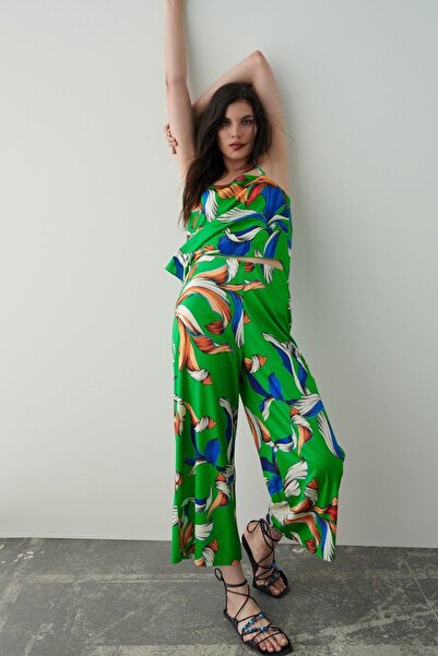 Desenli Pantolon Crop Takım