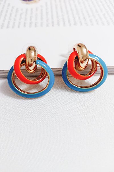 SEVİLLE AKSESUAR MARKA MODEL MAVİ TURUNCU İÇİÇE HALKA KÜPE