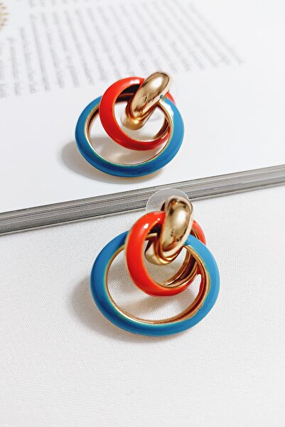 SEVİLLE AKSESUAR MARKA MODEL MAVİ TURUNCU İÇİÇE HALKA KÜPE