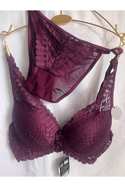 mendoza store Lace, Plum Color, Unpadded, Covered Bra Set