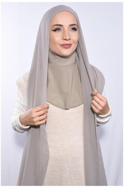Moda Asse شال فاخر للرقبة، شال شيفون عملي جاهز للرقبة، رمادي