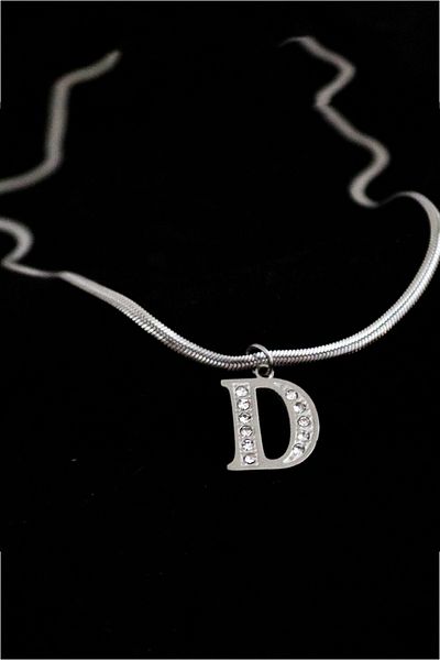 EUROMODA Letter D Designed Italian Chain Zircon Stone Steel Necklace