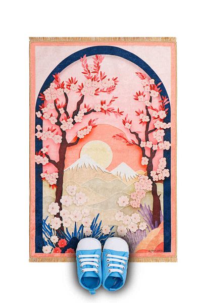 Bursa İpek Salmon Cherry Blossom Velvet Children's Prayer Rug