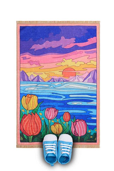 Bursa İpek Pink Sunset Velvet Children's Prayer Rug