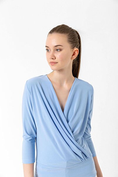 Laranor Μπλε μπλούζα με διπλό στήθος με μανίκια τριών τετάρτων