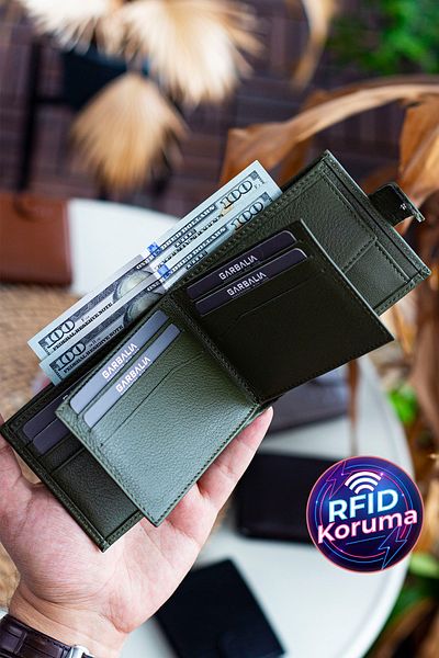 Garbalia Everton Genuine Leather RFID Blocking Green Men's Wallet with Coin Compartment and External Clasp