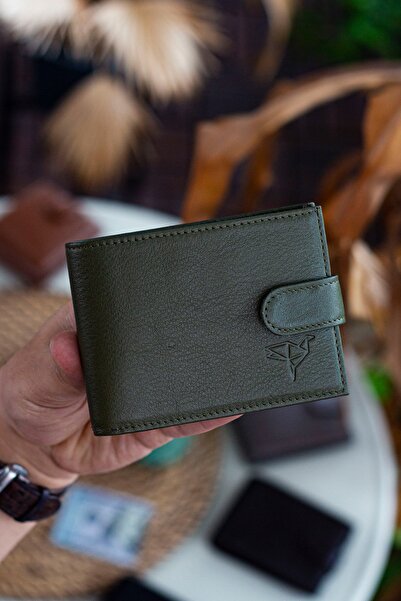 Garbalia Everton Hakiki Deri RFID Engelleyici Bozuk Para Bölmeli Dıştan Patlı Yeşil Erkek Cüzdan