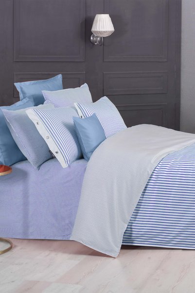 Sarev Tommy Blue Double 100% Cotton Satin 233 TC Duvet Cover Set