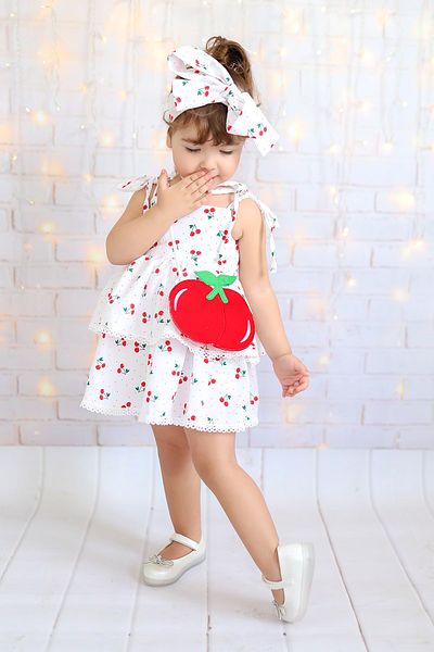 Merdia Kids Κοριτσίστικο Cherry Concept φόρεμα με τσάντα και κορδέλα