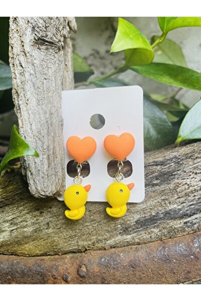 1PARÇAMAVİ حلق للأطفال على شكل بطة صفراء على شكل قلب - حلق بدون ثقب