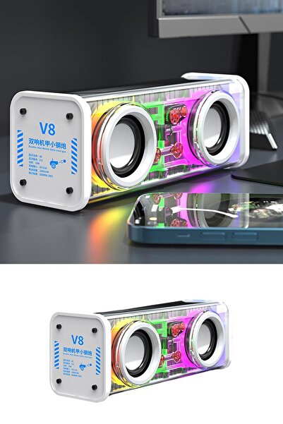 TECHNOMEN V8 Bluetooth Hoparlör RGB Led Taşınabilir Siyah Mini Ses Bombası