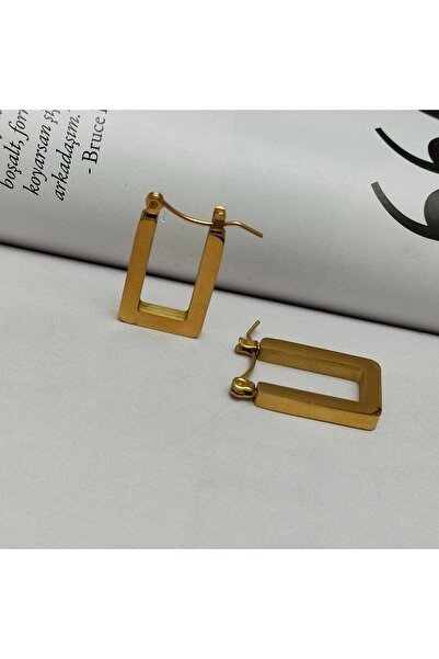Accessories Altın Kaplama Dikdörtgen Küpe